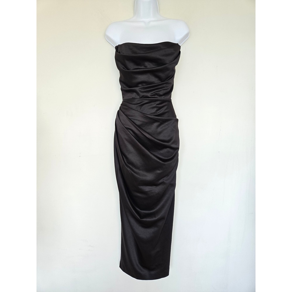 House of CB Adrienne Black Strapless Corset Maxi Dress M Formal Glam Wedding - Picture 3 of 14